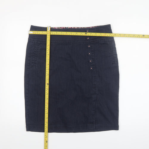 Laura Ashley Women's Blue Cotton Blend Pinstripe Knee Length Pencil Skirt Size 14