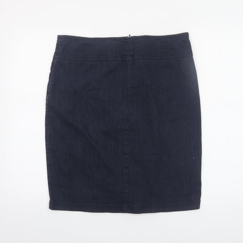 Laura Ashley Women's Blue Cotton Blend Pinstripe Knee Length Pencil Skirt Size 14