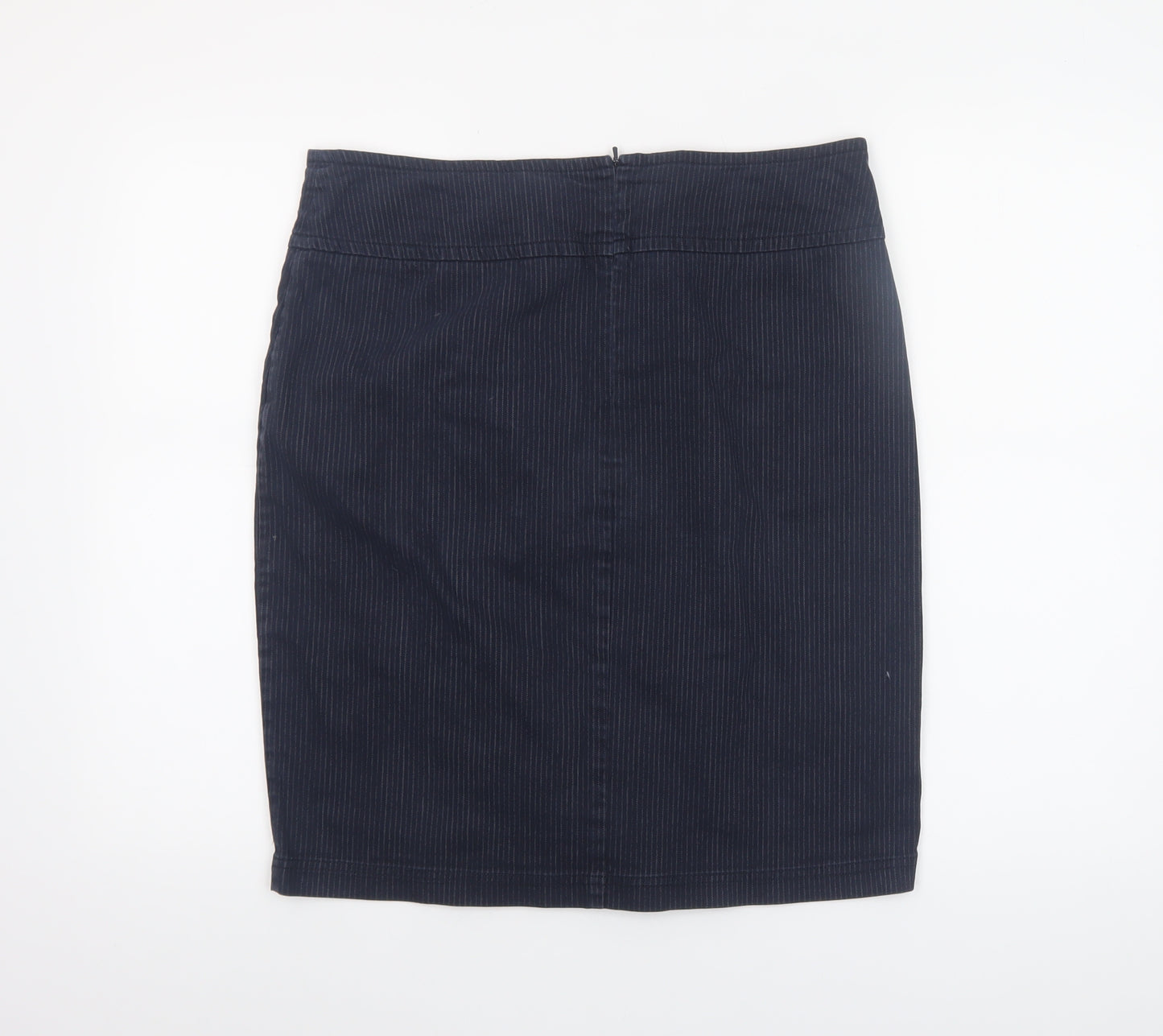 Laura Ashley Women's Blue Cotton Blend Pinstripe Knee Length Pencil Skirt Size 14