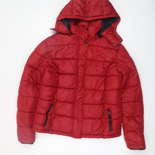 Springfield Women Red Hooded Puffer Jacket Size 16 Quilted Winter Coat