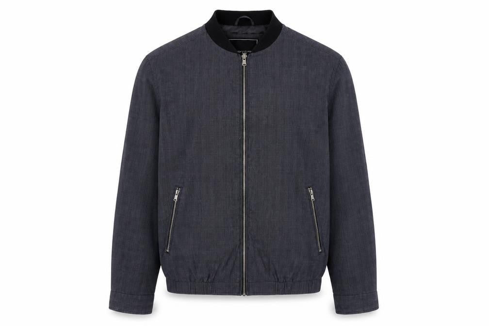 Front view of Red Herring Men's Grey Cotton Bomber Jacket, size L, Casual Zip Twill