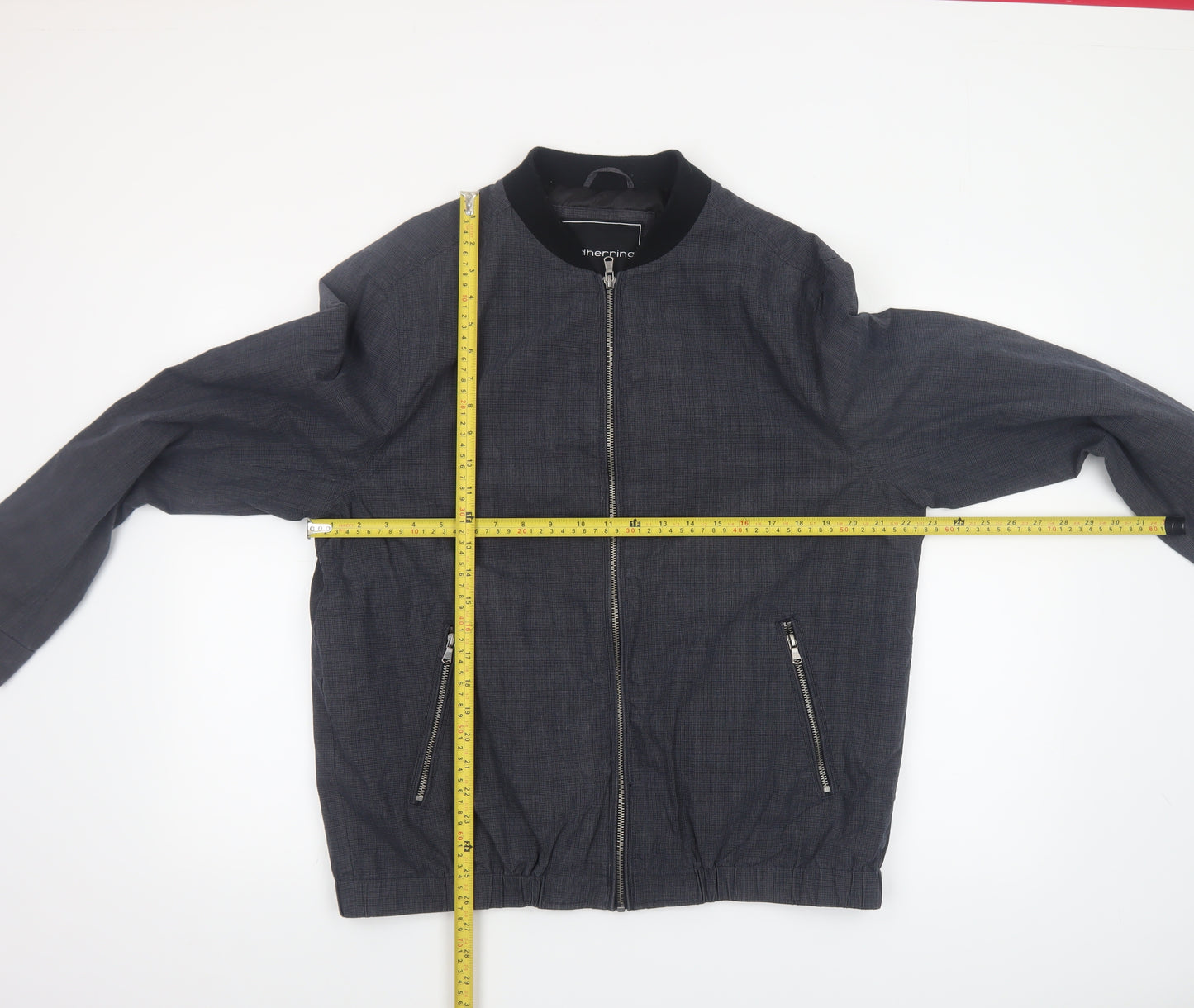 Red Herring Men's Grey Cotton Bomber Jacket Size L Casual Zip Twill