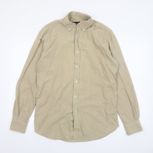 Massimo Dutti Men's Beige Cotton Long Sleeve Button-Up Shirt M