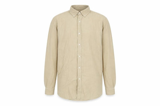 Front view of Massimo Dutti Men's Beige Cotton Long Sleeve Button-Up Shirt M