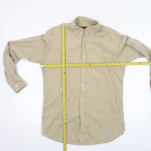 Massimo Dutti Men's Beige Cotton Long Sleeve Button-Up Shirt M