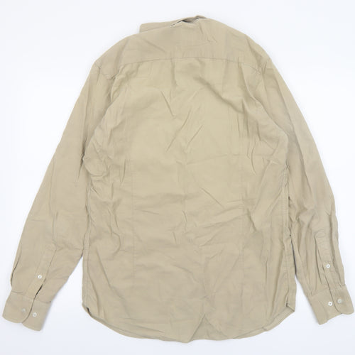 Massimo Dutti Men's Beige Cotton Long Sleeve Button-Up Shirt M