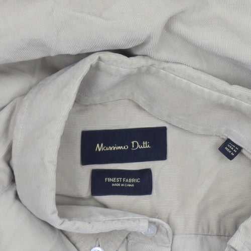 Massimo Dutti Men's Beige Cotton Long Sleeve Button-Up Shirt M