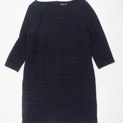 Phase Eight Women's Blue Metallic Shift Dress UK 14 3/4 Sleeve Knee Length