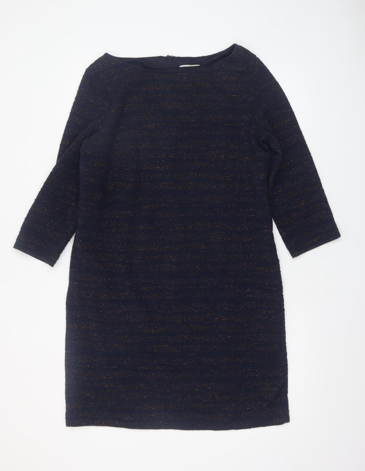 Phase Eight Women's Blue Metallic Shift Dress UK 14 3/4 Sleeve Knee Length