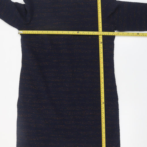 Phase Eight Women's Blue Metallic Shift Dress UK 14 3/4 Sleeve Knee Length