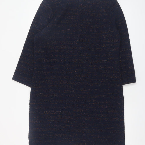 Phase Eight Women's Blue Metallic Shift Dress UK 14 3/4 Sleeve Knee Length