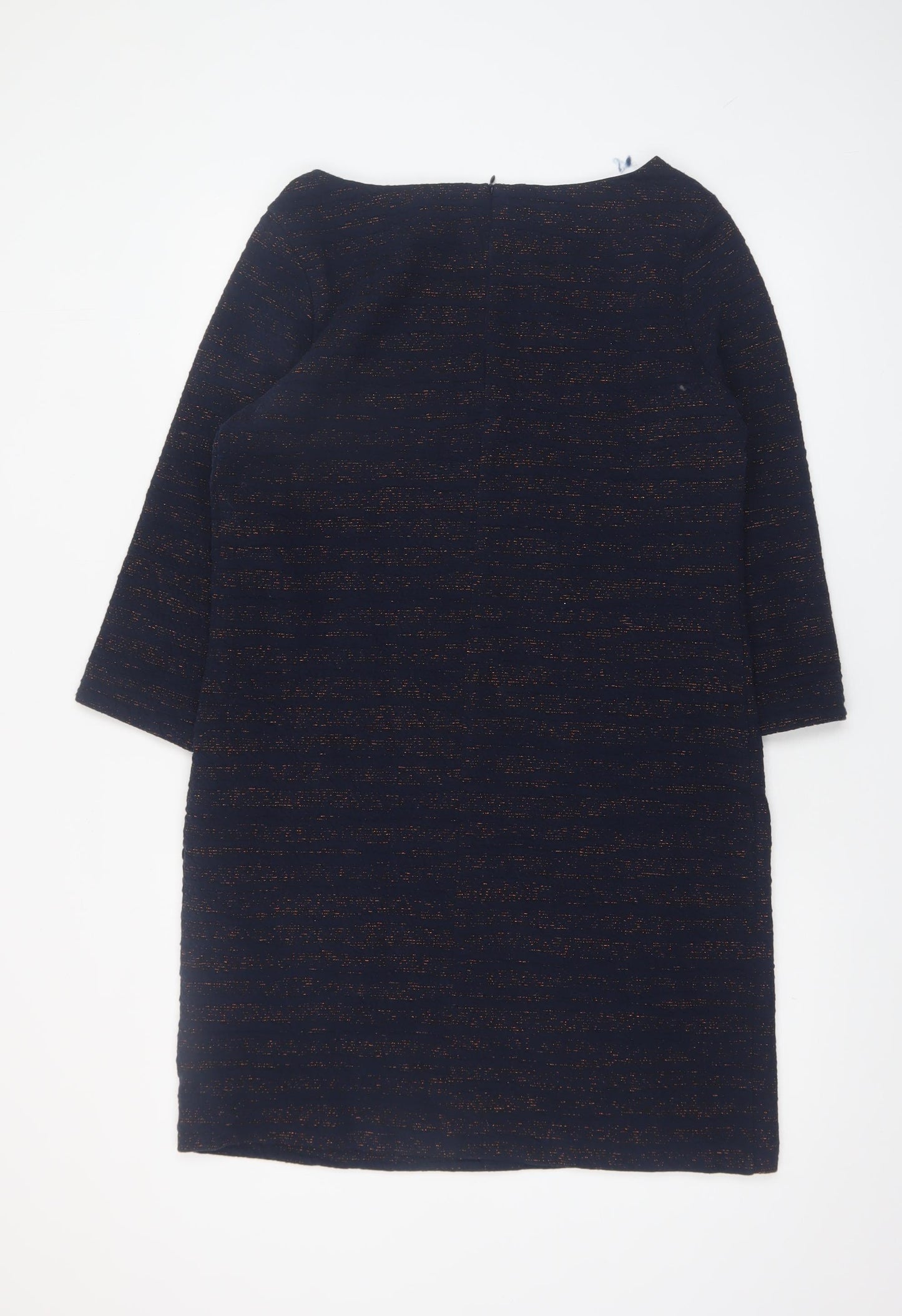 Phase Eight Women's Blue Metallic Shift Dress UK 14 3/4 Sleeve Knee Length