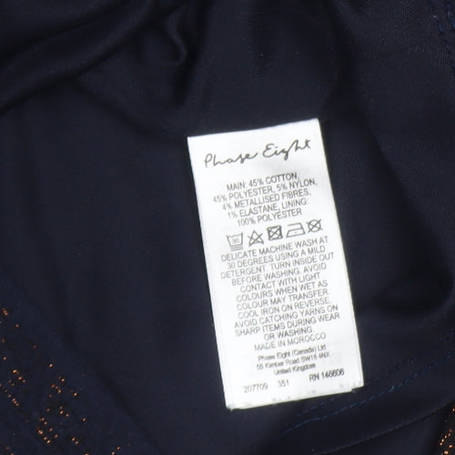 Phase Eight Women's Blue Metallic Shift Dress UK 14 3/4 Sleeve Knee Length