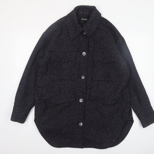 Monki Womens Black Wool Blend Shacket Jacket Size S Classic Relaxed Style