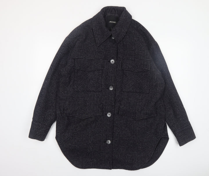 Monki Womens Black Wool Blend Shacket Jacket Size S Classic Relaxed Style