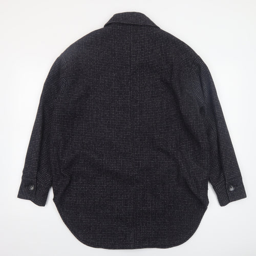 Monki Womens Black Wool Blend Shacket Jacket Size S Classic Relaxed Style