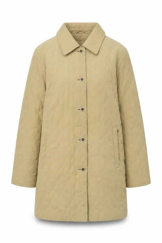 Front view of Eastex Women’s Beige Quilted Mid-Length Coat, size UK 12