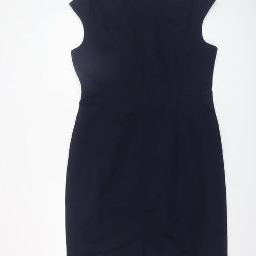 Jaeger Women’s Blue Wool Sheath Knee Length Work Dress UK 14