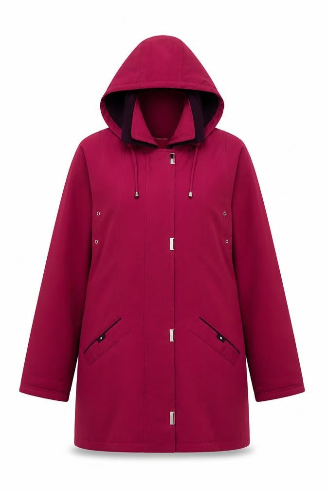 EWM Pure Classics Women’s Magenta Hooded Mid-Length Polyester Coat Size 10