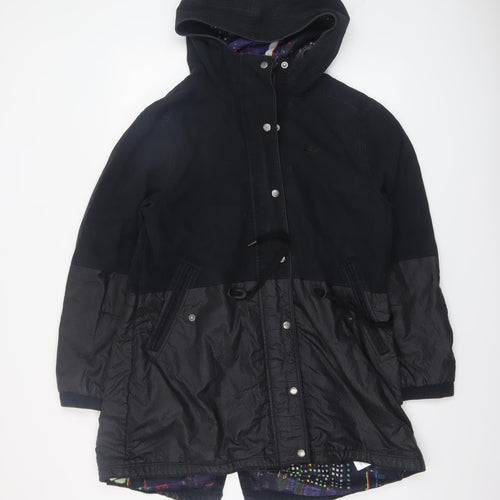 adidas Women Black Parka Jacket Size 14 Hooded Lined Zip