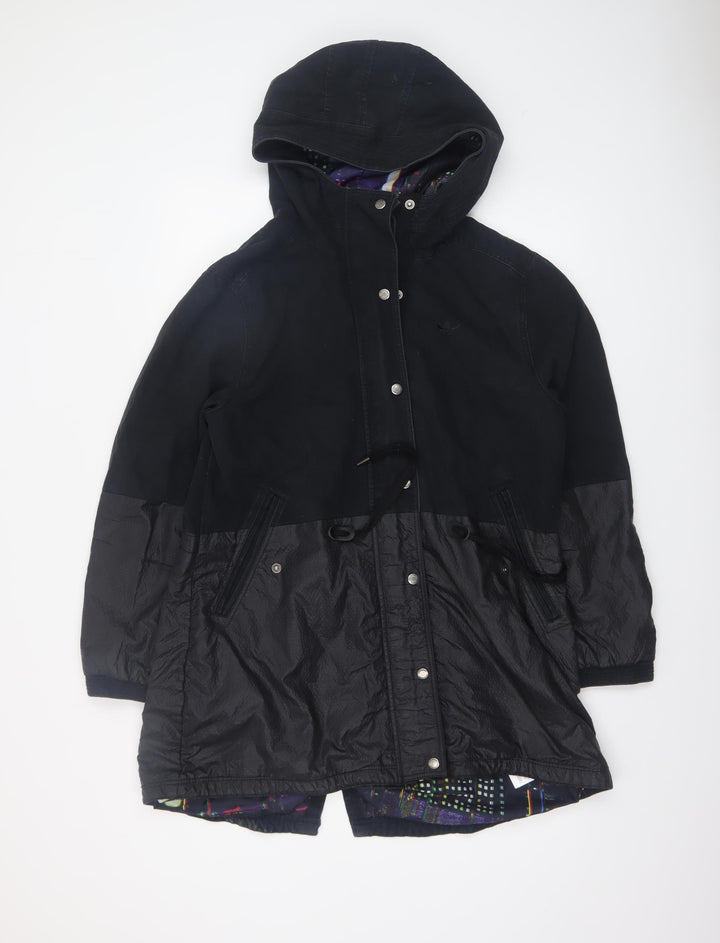 adidas Women Black Parka Jacket Size 14 Hooded Lined Zip
