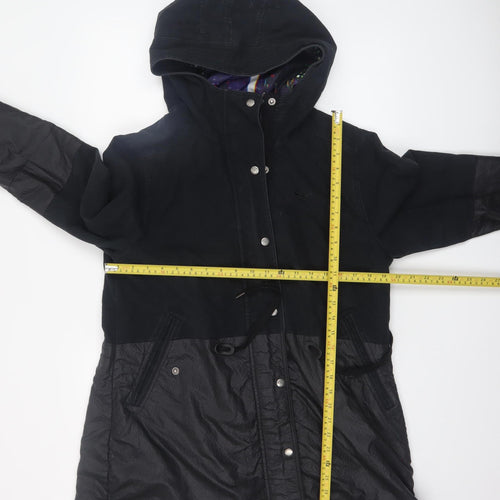 adidas Women Black Parka Jacket Size 14 Hooded Lined Zip