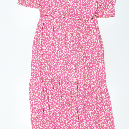 Marks and Spencer Women's Pink Floral V-Neck Wrap Dress Size 6