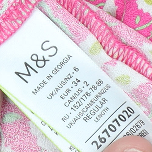 Marks and Spencer Women's Pink Floral V-Neck Wrap Dress Size 6