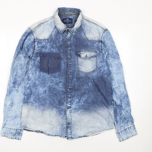 TNG Women Blue Denim Button-Up Long Sleeve Cotton Shirt M