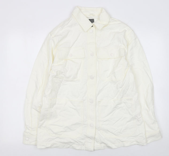 Primark Women's Ivory Button-Up Lyocell Cotton Long Sleeve Shirt Size S