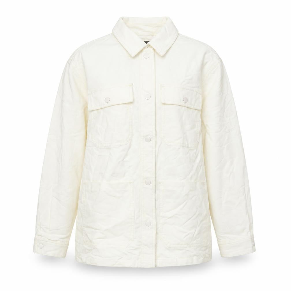 Front view of Primark Women's Ivory Button-Up Lyocell Cotton Long Sleeve Shirt, size S
