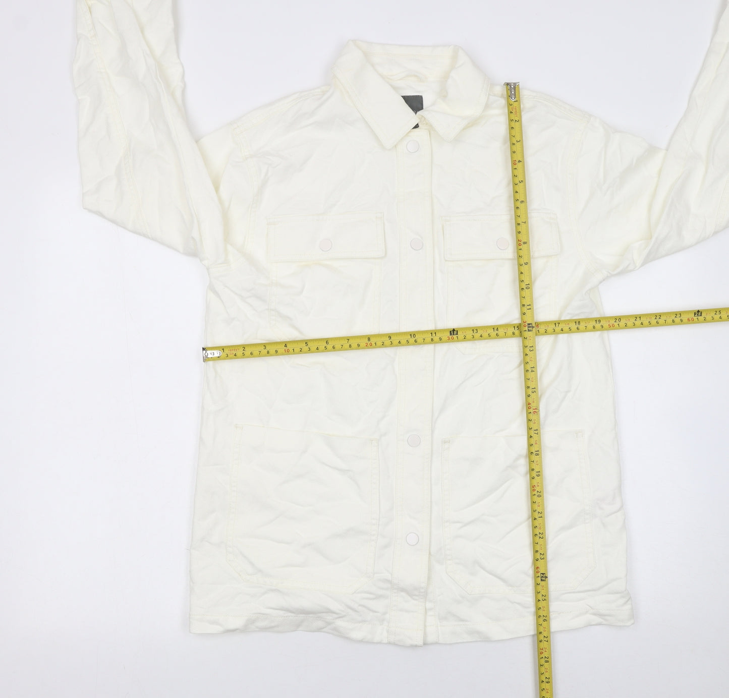 Primark Women's Ivory Button-Up Lyocell Cotton Long Sleeve Shirt Size S