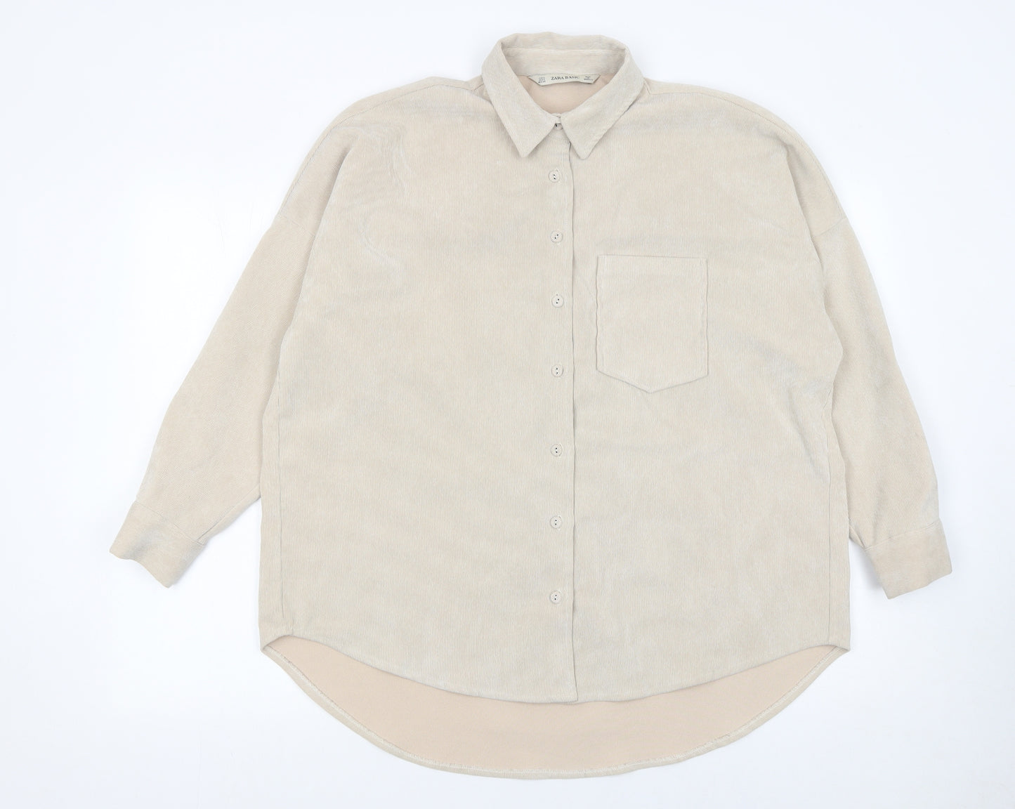 Zara Basic Women Beige Corduroy Button-Up Shirt Size 8