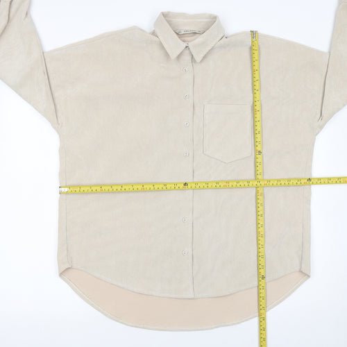 Zara Basic Women Beige Corduroy Button-Up Shirt Size 8
