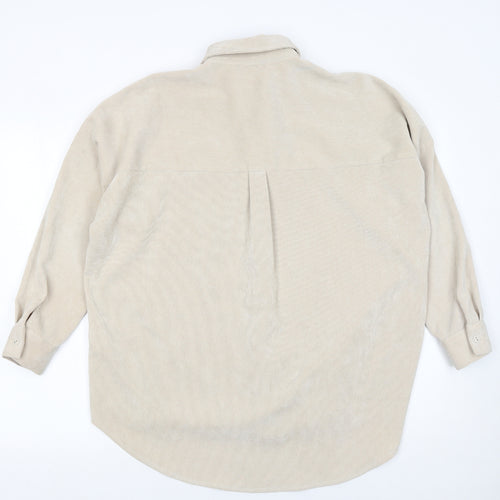 Zara Basic Women Beige Corduroy Button-Up Shirt Size 8