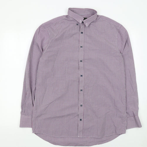 Marks and Spencer Men's Multicoloured Check Long Sleeve Button-Up Shirt Size 16 Regular