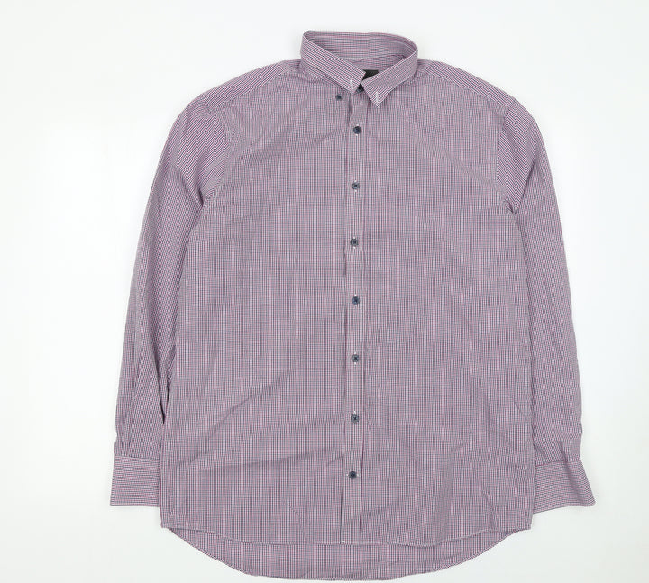 Marks and Spencer Men's Multicoloured Check Long Sleeve Button-Up Shirt Size 16 Regular