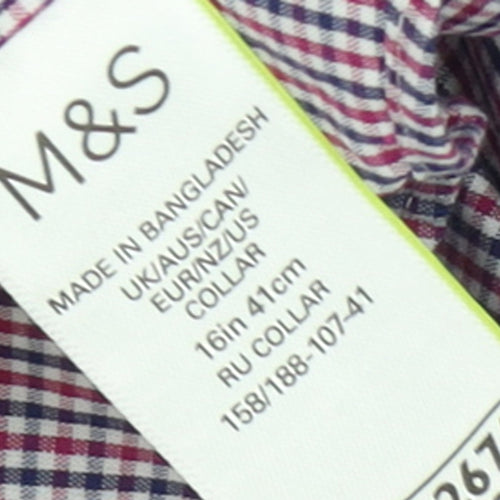Marks and Spencer Men's Multicoloured Check Long Sleeve Button-Up Shirt Size 16 Regular