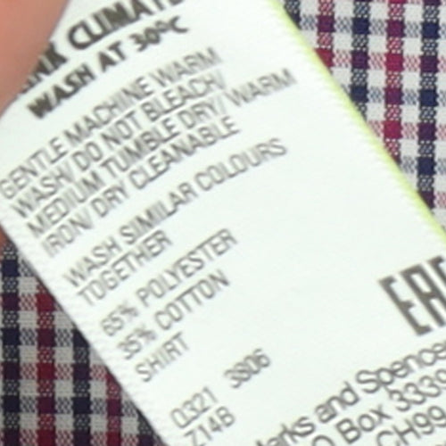 Marks and Spencer Men's Multicoloured Check Long Sleeve Button-Up Shirt Size 16 Regular