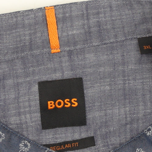 BOSS Men's Blue Regular Fit 3XL Band Collar Cotton Button-Up Shirt