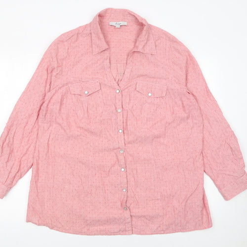 Ann Harvey Womens Pink Long Sleeve Cotton Button-Up Shirt Size 20