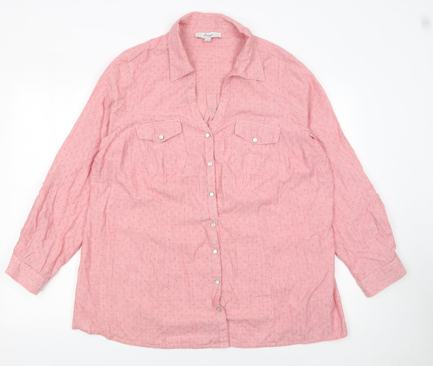 Ann Harvey Womens Pink Long Sleeve Cotton Button-Up Shirt Size 20