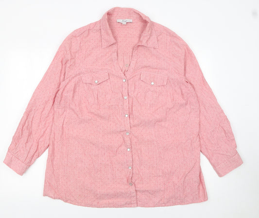 Ann Harvey Womens Pink Long Sleeve Cotton Button-Up Shirt Size 20