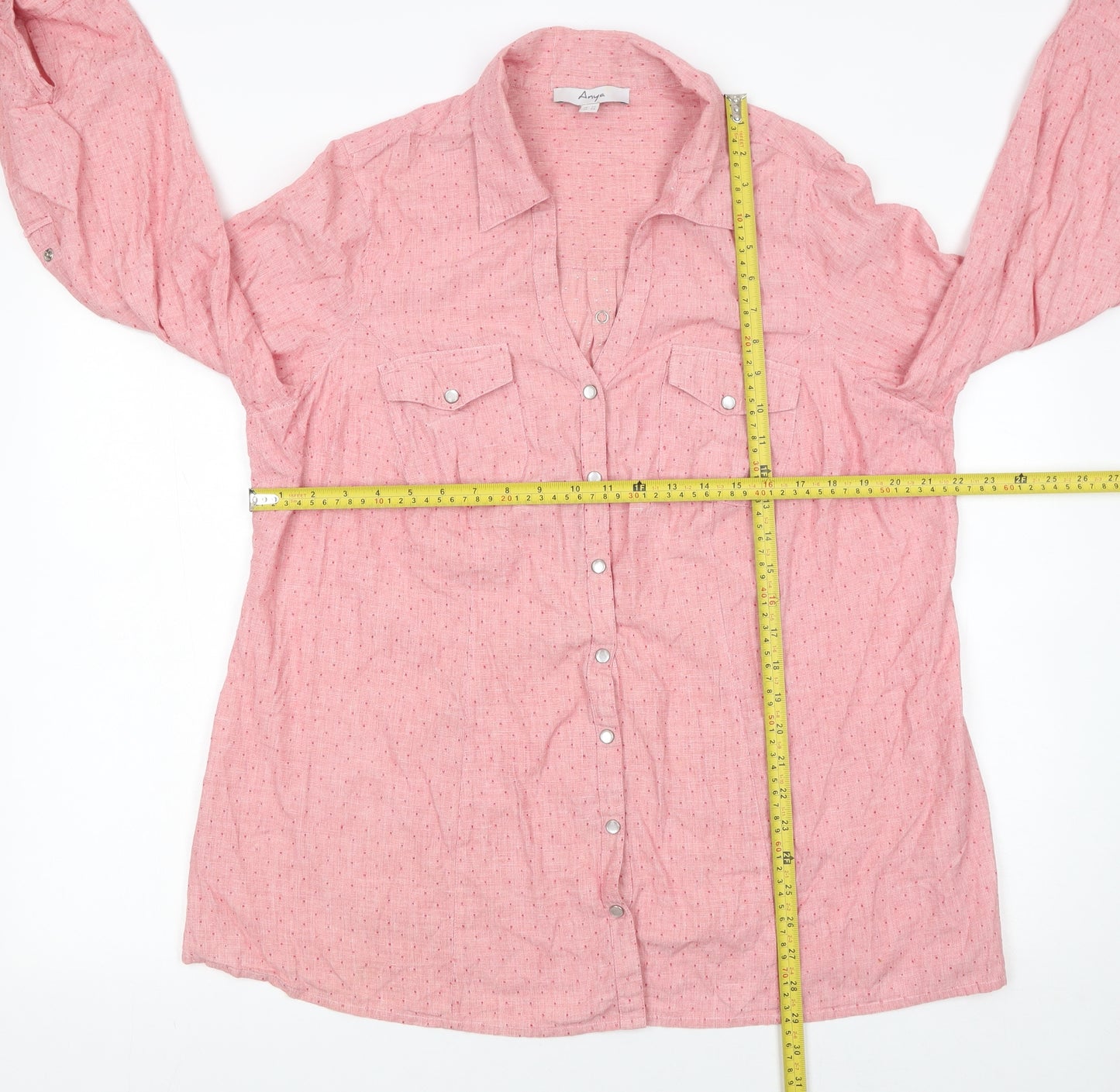 Ann Harvey Womens Pink Long Sleeve Cotton Button-Up Shirt Size 20