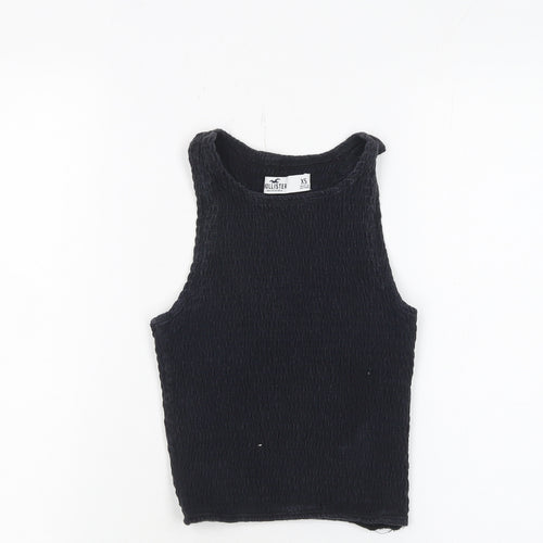 Hollister Womens Black XS Cropped Racerback Tank Top Cotton Blend