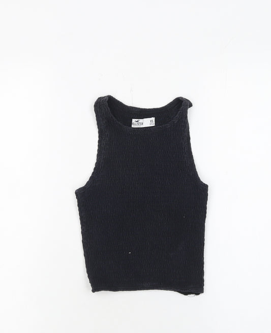 Hollister Womens Black XS Cropped Racerback Tank Top Cotton Blend