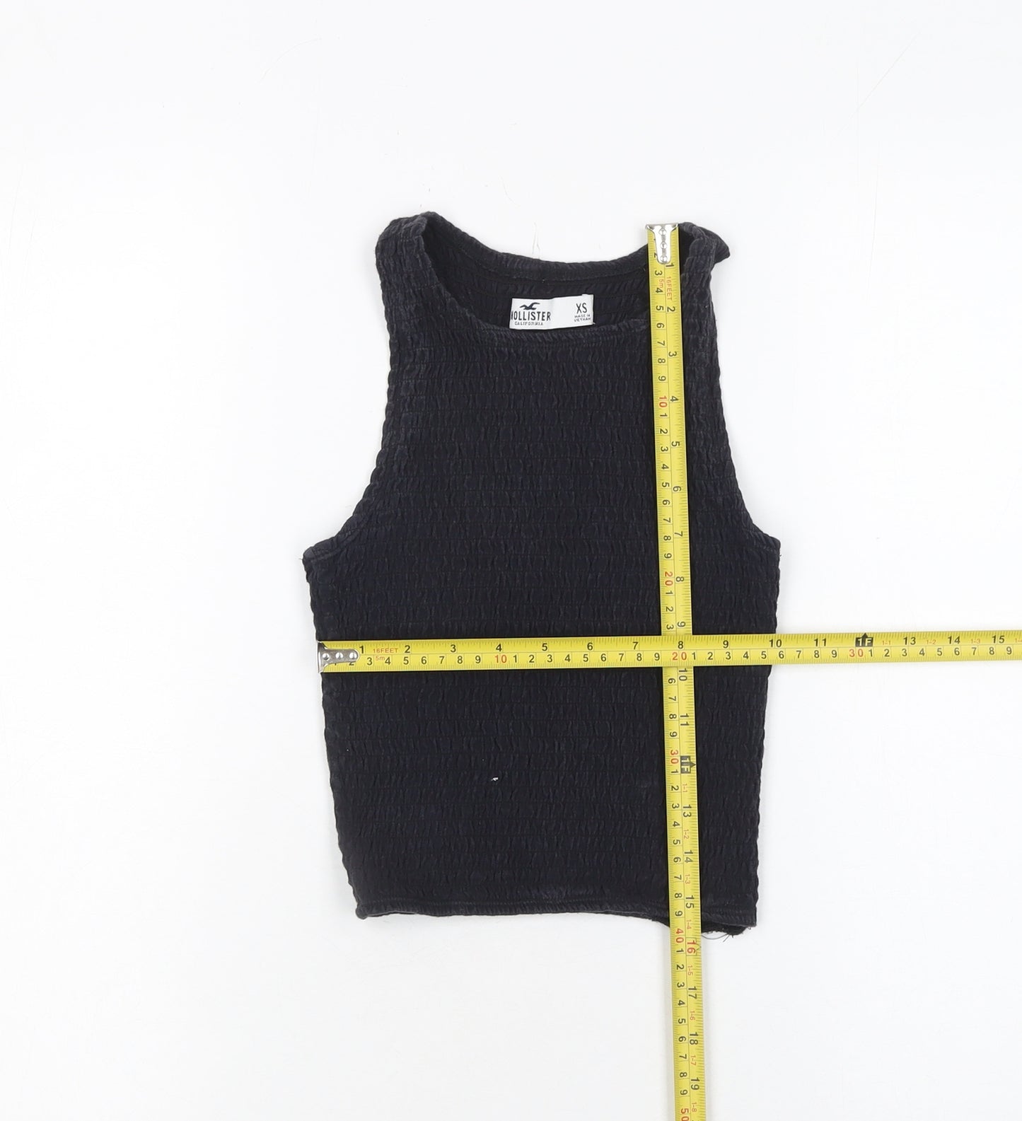 Hollister Womens Black XS Cropped Racerback Tank Top Cotton Blend