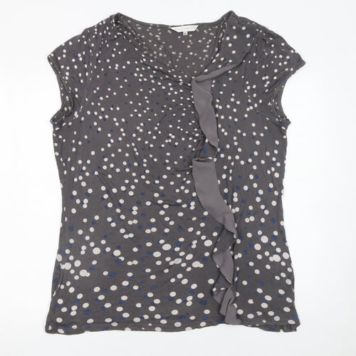 John Rocha Womens Grey Polka Dot Ruffle V-Neck Tunic Blouse Size 20