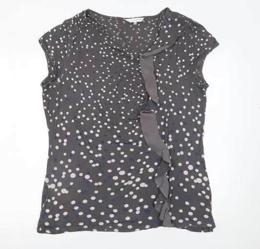 John Rocha Womens Grey Polka Dot Ruffle V-Neck Tunic Blouse Size 20