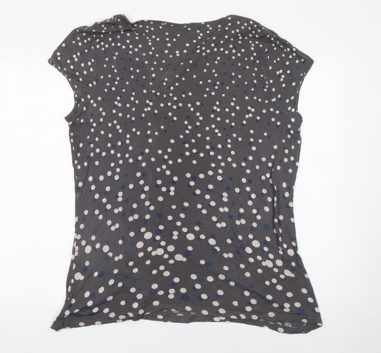 John Rocha Womens Grey Polka Dot Ruffle V-Neck Tunic Blouse Size 20
